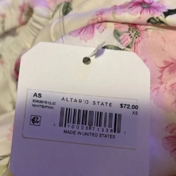 Altar'd State Mariana Puff Sleeves Pink Floral on White Mini Dress XS🆕⌚📦🏃💨🚚 - Picture 8 of 9